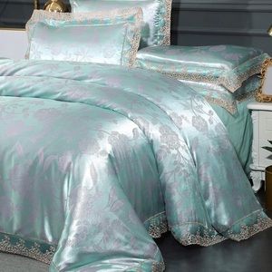 Queen Size Duvet Cover Lace Bedding Jacquard Duvet 3 Piece Green Bedding Queen